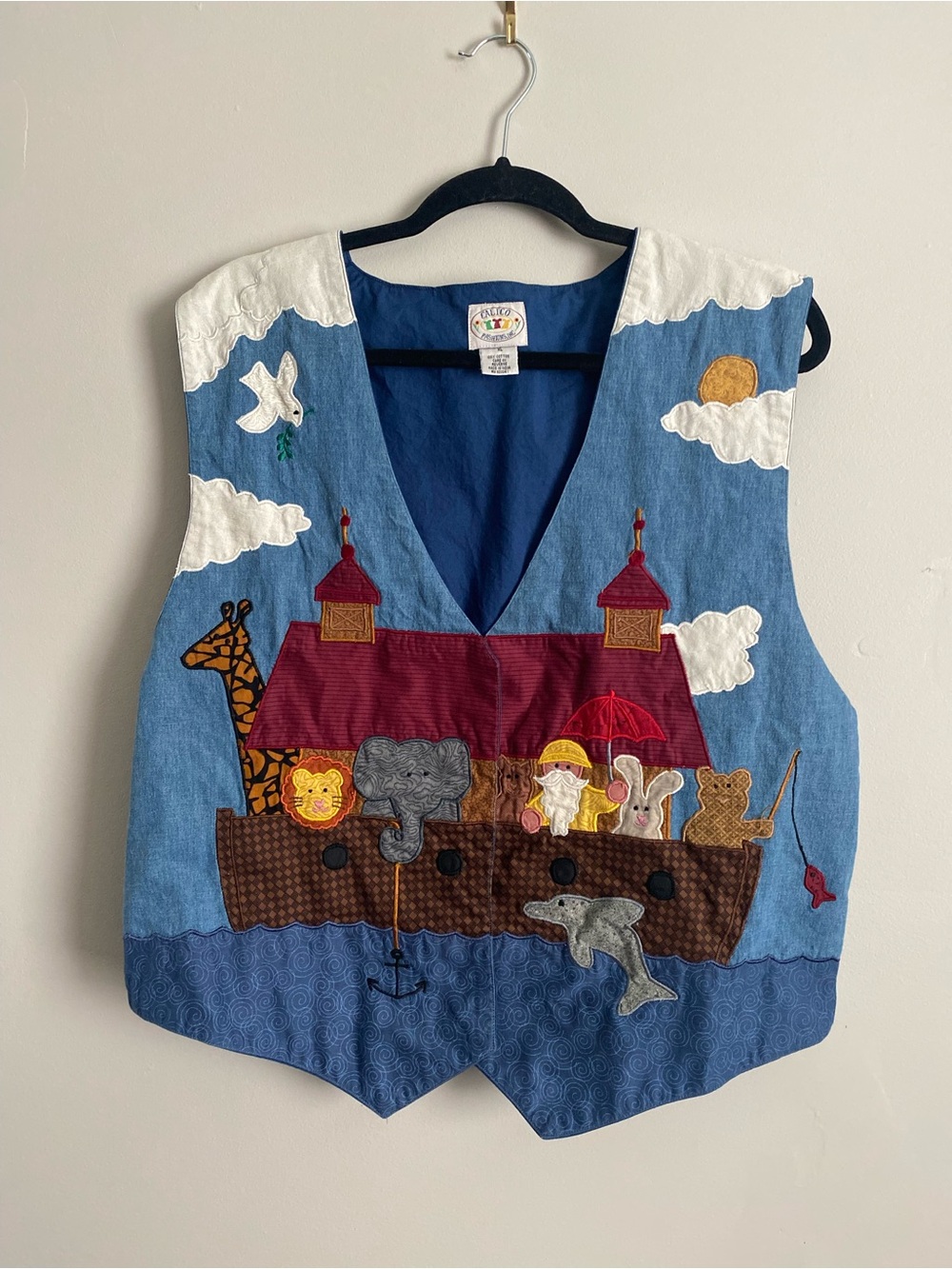 Calico Noah's Ark Vest XL 100% Cotton Vintage 90's Theatre Teacher Grandmacore